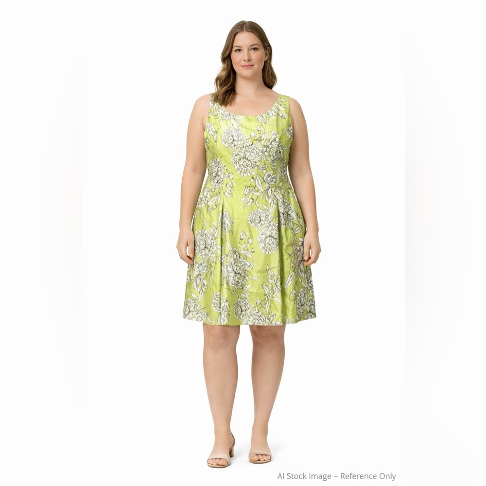 Jessica Howard Green White Floral Fit and Flare Midi Dress Sleeveless 14
